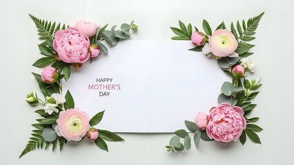 Beautiful mother's day floral wishes greeting card with pink roses and green leaves for mom love and appreciation on special day