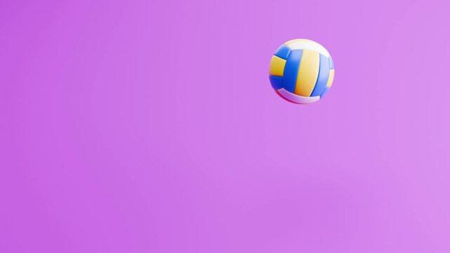 Volleyball Bouncing Seamless Loop on Purple Background with Copy Space, 3D Animation