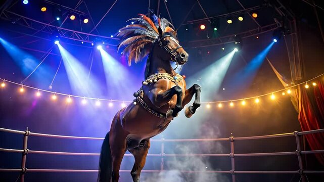 Spectacular Circus Horse Performance - A Majestic Display of Skill and Grace.