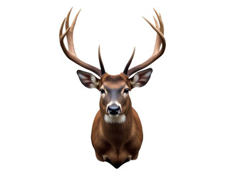 Naklejka premium A majestic deer with impressive antlers poses against a clean white backdrop