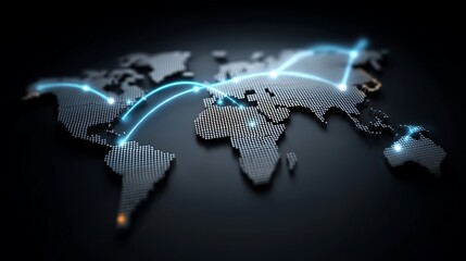 Global Business Statistics Visualization with World Map, Glowing Data Points and Trend Lines
