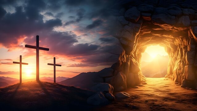 Easter egg symbolism crosses and tomb of resurrection hope