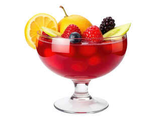 A glass filled with fruit on a table, suitable for use in food or still life photography