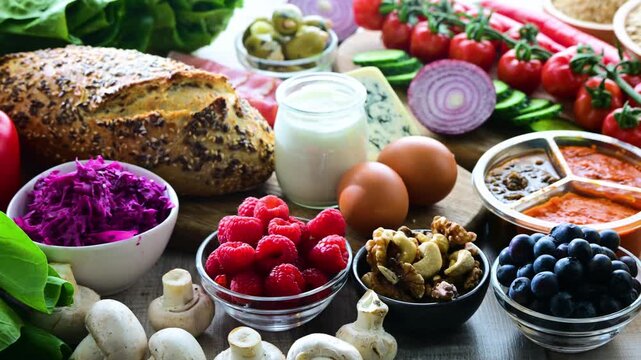 Food products representing balanced diet