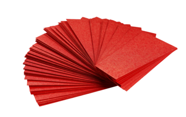 Stack of Chinese red envelopes fanned out captured in bright high key studio lighting for festive holiday and cultural concepts isolated on transparent background PNG