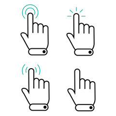 Obraz premium Hand gesture icon. Touch interaction symbol. Clicking finger vector. Digital interface element.