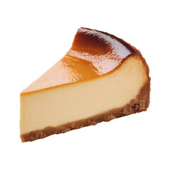Classic Cheesecake Slice with Caramelized Top Isolated on Black Background Gourmet Dessert Concept