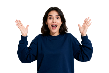 [Transparent Background PNG]Surprised Young Woman with Hands Up