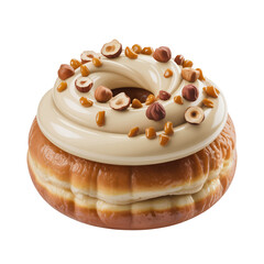 Hazelnut Cream Donut with Caramel Pieces Isolated on Black Background