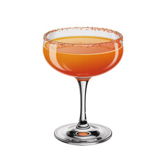 Orange Cocktail in Coupe Glass with Sugar Rim Isolated on Black Background