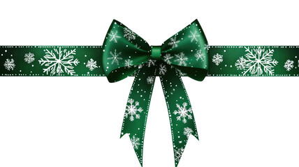 Green christmas bow with snowflakes on transparent background