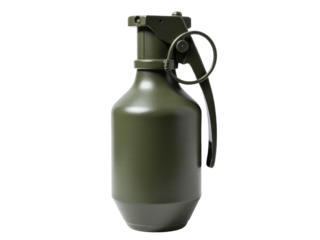 A realistic depiction of a green army style hand grenade on a white background
