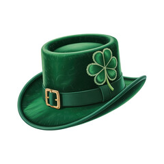 Traditional Green Leprechaun Hat with Shamrock Clover Isolated on Black Background Saint Patrick&rsquo;s Day Irish Festival Concept