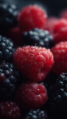 Vibrant close-up of fresh raspberries and blackberries, highlighting juicy texture and rich color, perfect for commercial food, health, and culinary projects