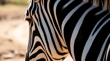 Fototapeta premium hoof. Close-up side view of a zebra with black and white stripes in sunlight. wildlife magazines, conservation campaigns, designed for wildlife conservation campaigns, used by fitness trainers.