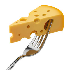 Swiss Cheese Slice on Fork Isolated on Black Background Minimal Food Concept and Gourmet Presentation