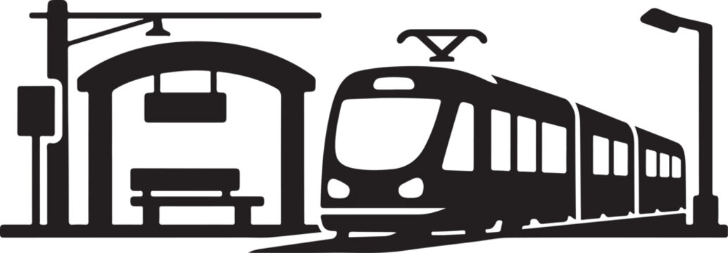 Tram Silhouette Icon, Urban Light Rail Transport Design Isolated on White
