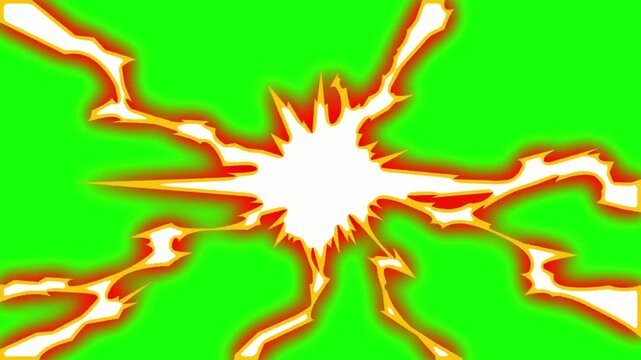 Red and Orange electric lightning strike and fire energy blast explosion icon isolated on solid background for animation