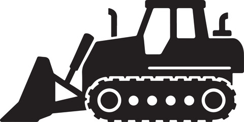 Bulldozer Silhouette Icon, Heavy Construction Machinery Design Isolated on White