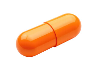 A single orange pill sitting on a white surface, ready for use