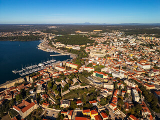 Pula city panorama and bell tower - aerial drone view, Croatia © Yar