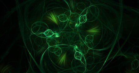 Naklejka premium Abstract Luminous Bioelectric Vines with Glowing Green Energy Nodes and Swirling Plasma Threads on Dark Organic Background