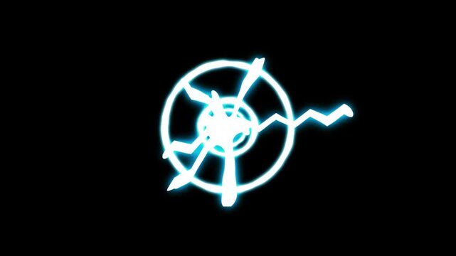 Blue neon lightning strike with circular energy blast effect icon animation isolated on transparent background.