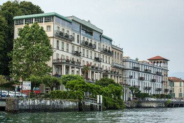 Obraz premium view of the city of kotor. como lake italy Lakeside Buildings and Hotels along a Scenic Waterfront