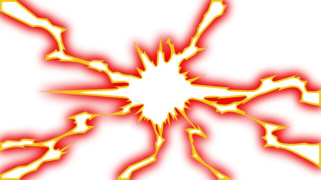 Red and Orange electric lightning strike and fire energy blast explosion icon isolated on solid background for animation