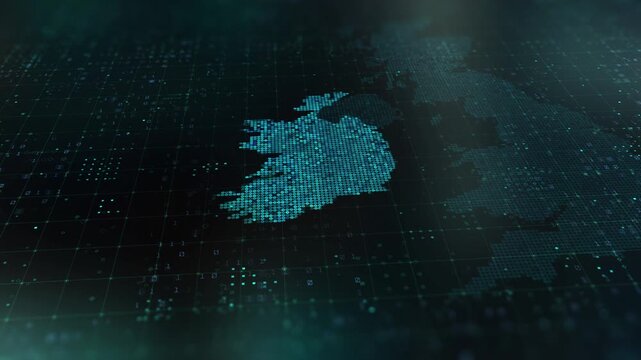 Ireland digital map animation stock footage. Showing innovation in tech, technology AI sector.