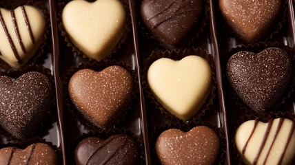 Heart shaped chocolate pralines in a box. Valentine's Day Gift