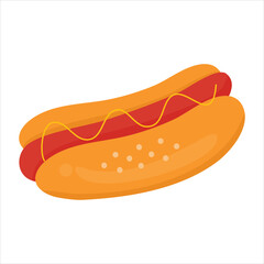 Classic hot dog with mustard on a soft bun flat illustration. Suitable for clip art, stickers, flat design illustration, etc