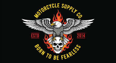 Obraz premium Eagle and Skull with Flames Emblem for Motorcycle Supply Company and Apparel.