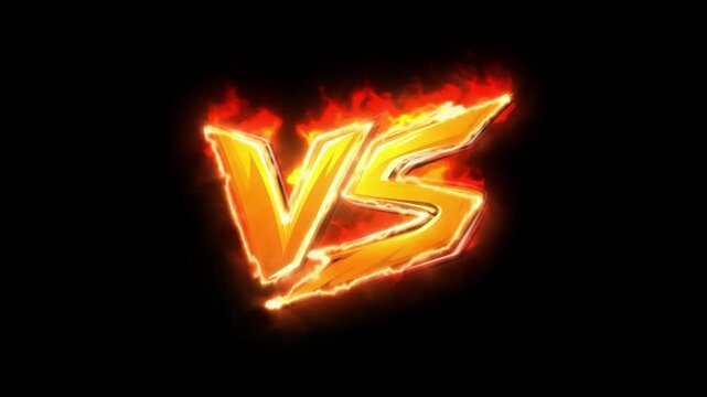 Versus logo icon with fiery burning flames and glowing orange light icon animation isolated on solid background.