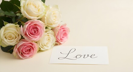 Elegant Valentine composition with roses note