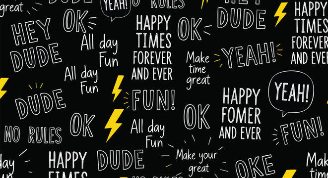 Fun and Positive Vibes: Text and Lightning Bolt Pattern.