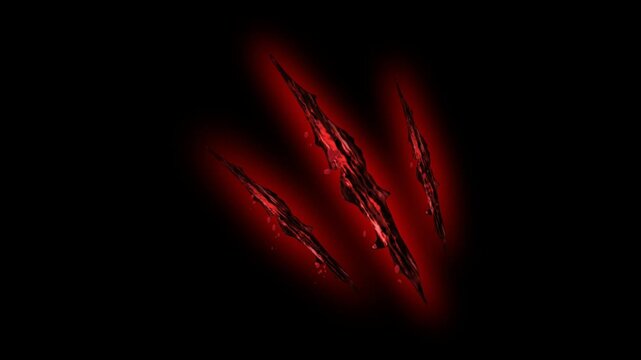 Bloody red monster claw marks scratching animation for video editing and vfx designs isolated on solid background.