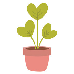 Cute Potted plant with heart shaped green leaves flat illustration. Suitable for clip art, stickers, flat design illustration, etc