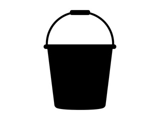 Black bucket icon silhouette isolated on white background, simple 2d vector illustration of a plastic or metal pail with handle. © SumadhittaBarua