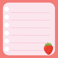 Cute pink notepad paper with strawberry illustration and cute border. Suitable for to do list, check list, memo, sticky note, planner, write, diary, book,stationary, notepad for task planning and stud