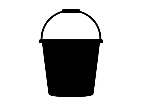Black bucket icon silhouette isolated on white background, simple 2d vector illustration of a plastic or metal pail with handle.
