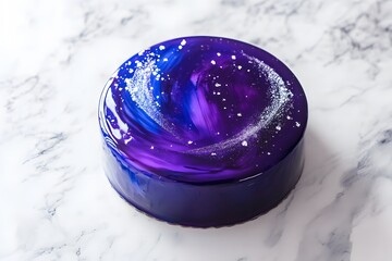 mirror glaze cake, modern dessert with minimalist cake design and glossy surface featuring galaxy color glaze for elegant contemporary pastry presentation