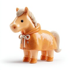Cute Orange Toy Horse with Raincoat on White Background