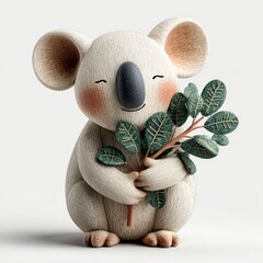 Cute Koala with Eucalyptus Leaves in Soft Textured Style