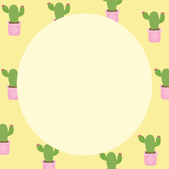 Cute memo template illustration with cactus in pink pots circular. Suitable for to do list, check list, memo, sticky note, planner, write, diary, book,stationary, notepad for task planning and study