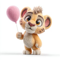 Cute Cartoon Lion Holding a Pink Balloon with Adorable Expressions