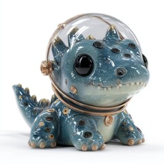 Cute Blue Dinosaur in Astronaut Helmet with Glossy Finish