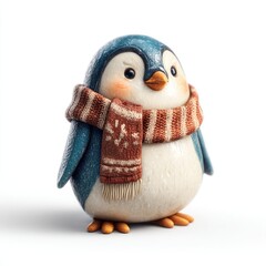 Cute Cartoon Penguin Character Wearing a Cozy Scarf in Winter