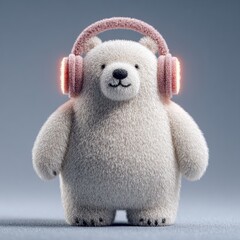 Cute Polar Bear in Headphones Enjoying Music on a Chill Day