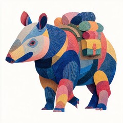 Colorful Bear Illustration with Travel Accessories and Vibrant Patterns